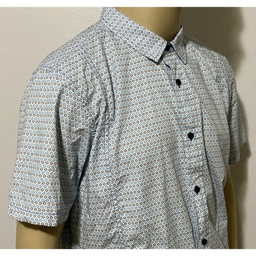 Prana Slim Fit XL Short Sleeve Button Front Men's Hiking Shirt White Teal Black - Picture 5 of 11